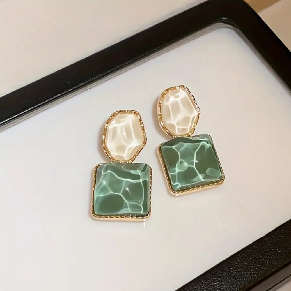 Light Green Square Statement Earrings